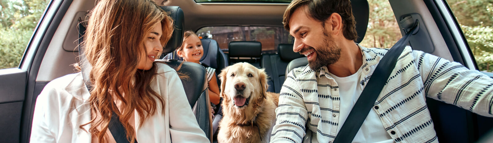 Family and dog inside a modern car