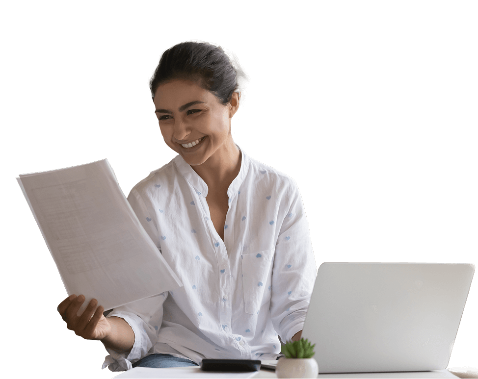 A woman reading personal certificate of deposit documents
